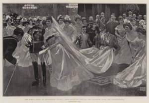La Cour du Roi à Buckingham Palace, Leurs Majestés quittant la Salle de Bal après les Présentations
